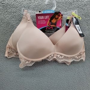 Maidenform Your Lift Wireless Bra Lace Trim Sandshell Lot Of 2 NWT